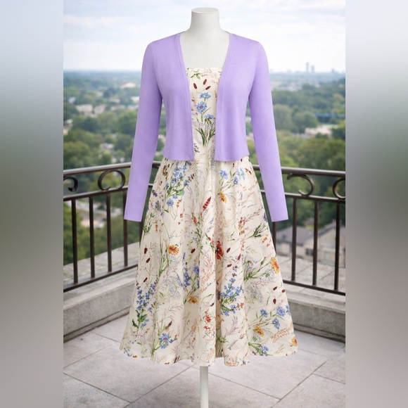Floral Midi Dress with Lavender Cardigan Set - Picture 7 of 7